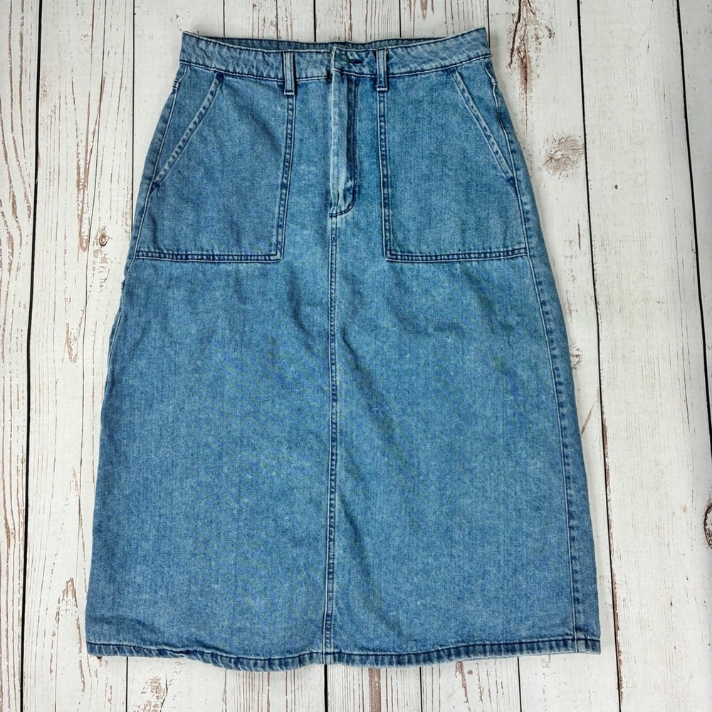 Vans Denim Midi Skirt Light Wash Carpenter Patch Pocket Blue Size 29